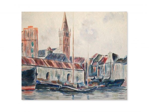 019 Schlosskirche Königsberg mit Pregel. 16. 10. 1930 Aquarell 41.5x33 cm