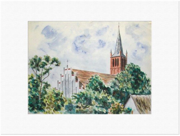 042 Kirche Gross Garde, Garder See. 1931 Aquarell 44x32 cm