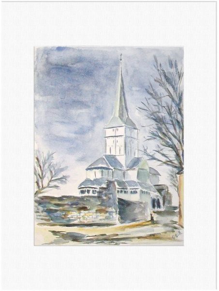 136 Schwarzrheindorf Doppelkirche Bonn-Beuel. 1962 Aquarell 40x30 cm